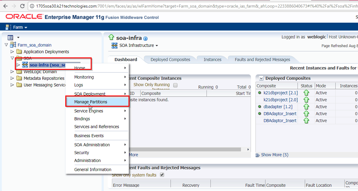 Enterprise Manager Partition in Oracle SOA Suite 12c/11g