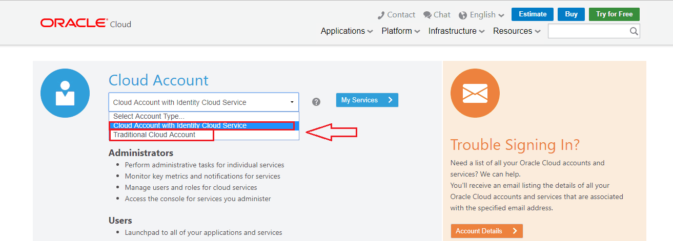 Oracle Cloud Account type