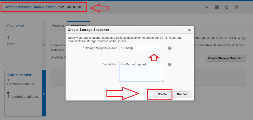 Oracle Database Cloud Snaphot