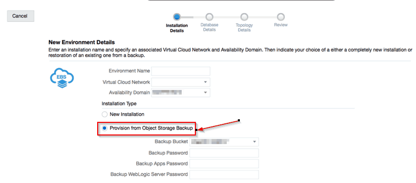 EBS on OCI Cloud Manager Details