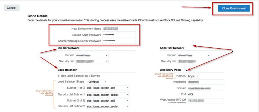 Clone Details of EBS on OCI Cloud Manager