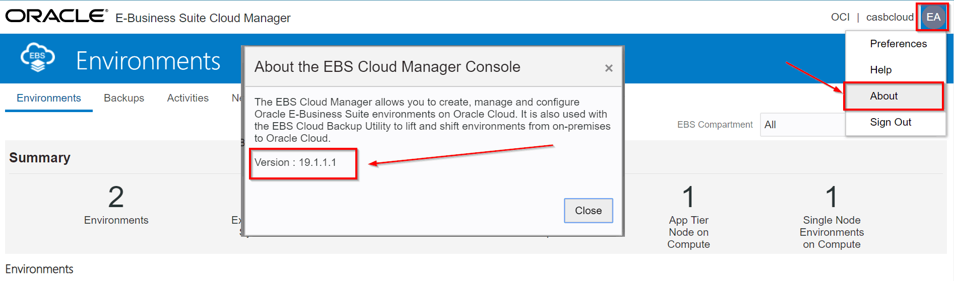 E-Business Suite Cloud Manager Version