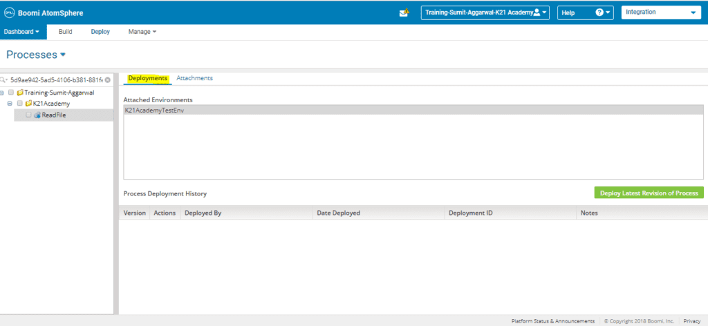 Deployments tab