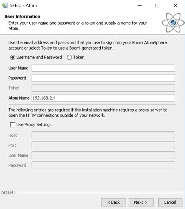 User Information during atom setup