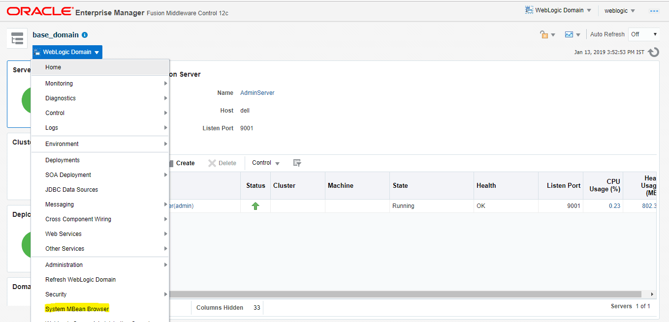 System MBean Browser