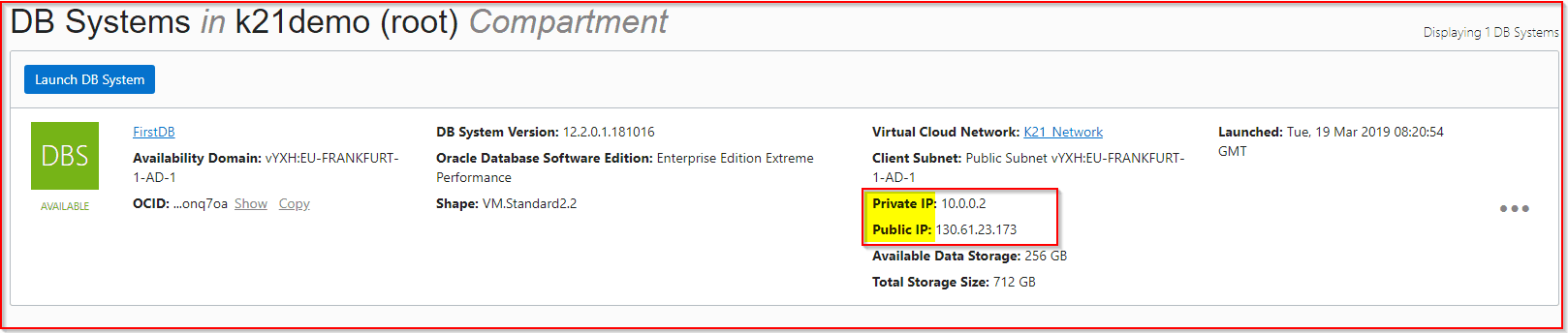 Database Public & Private IP