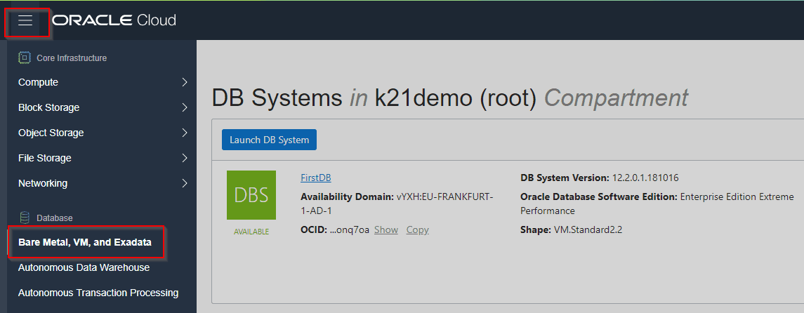 Database on OCI