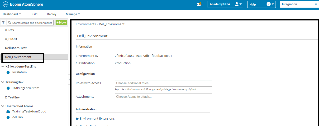 Dellboomi_Environment_Details