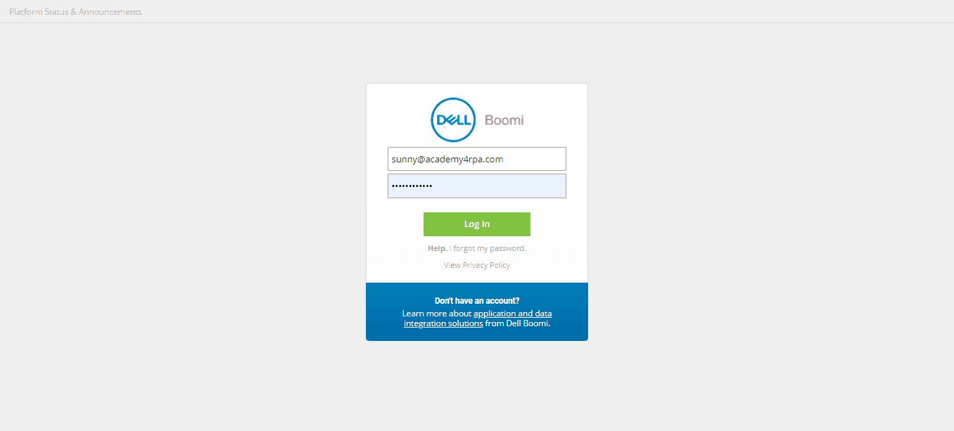 Login Dell Boomi Atomsphere