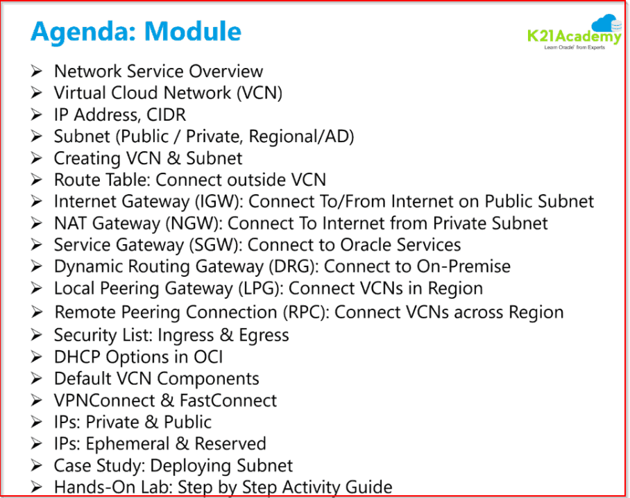 OCI Training Module 3 Agenda