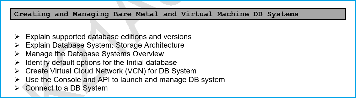 Creating and Managing Bare Metal and Virtual Machine DB Systems 1Z0-998 