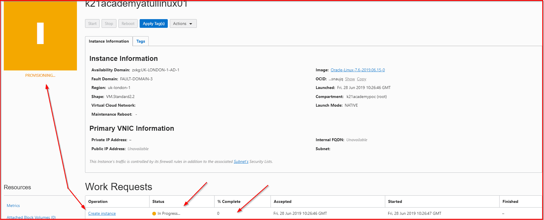 Create Instance in OCI