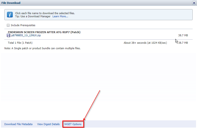WGET oracle EBS MOS script patch download E-Business suit erp