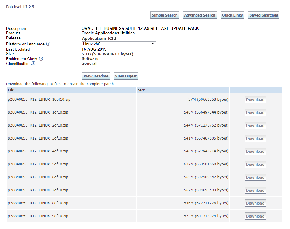 Oracle E-Buisness Suite 12.2.9 Release Update Pack