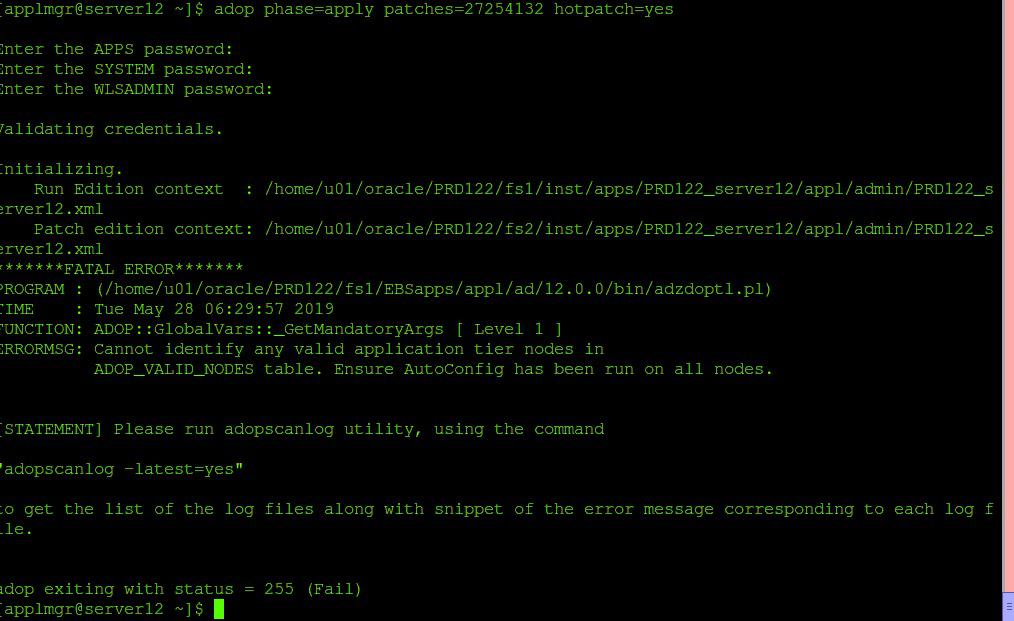 ADOP Hotpatch Apps DBA