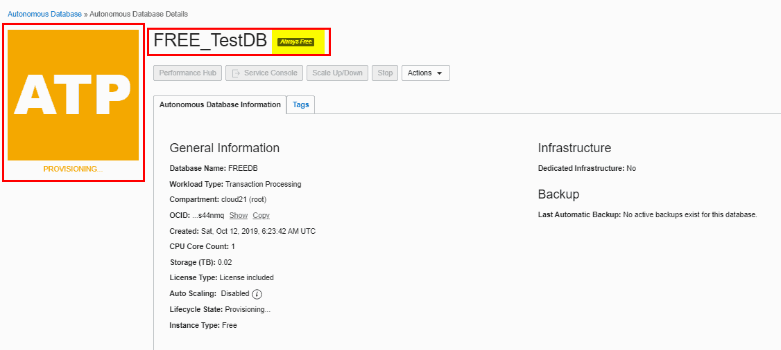 create Always Free ATP