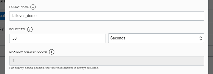 policy name, policy TTL, maximum number count