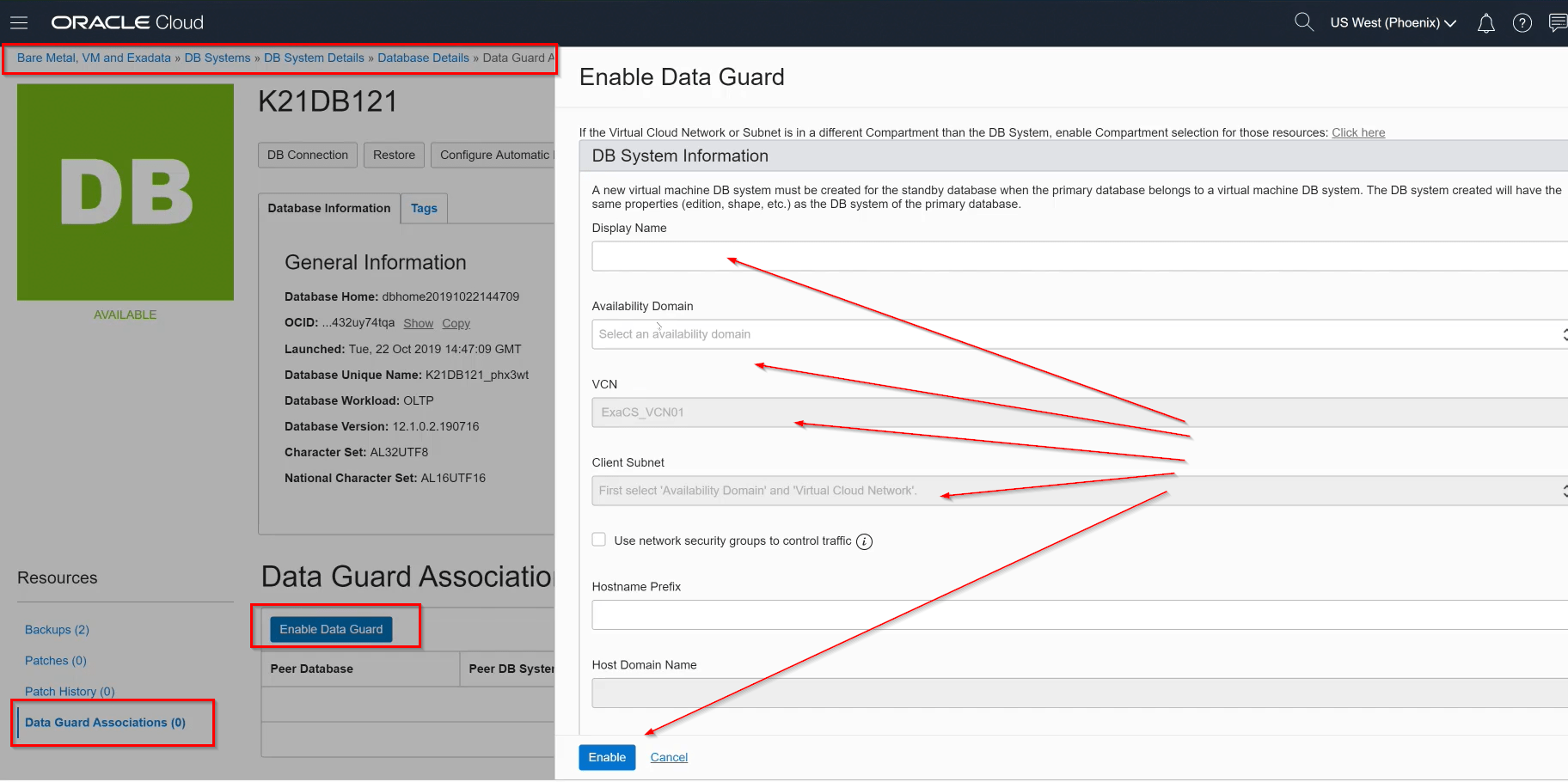 enabling data guard on VMBD system
