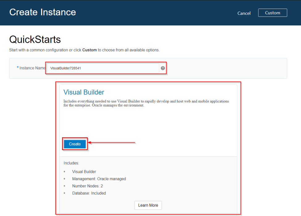 Creating VBCS Instance in Oracle Cloud