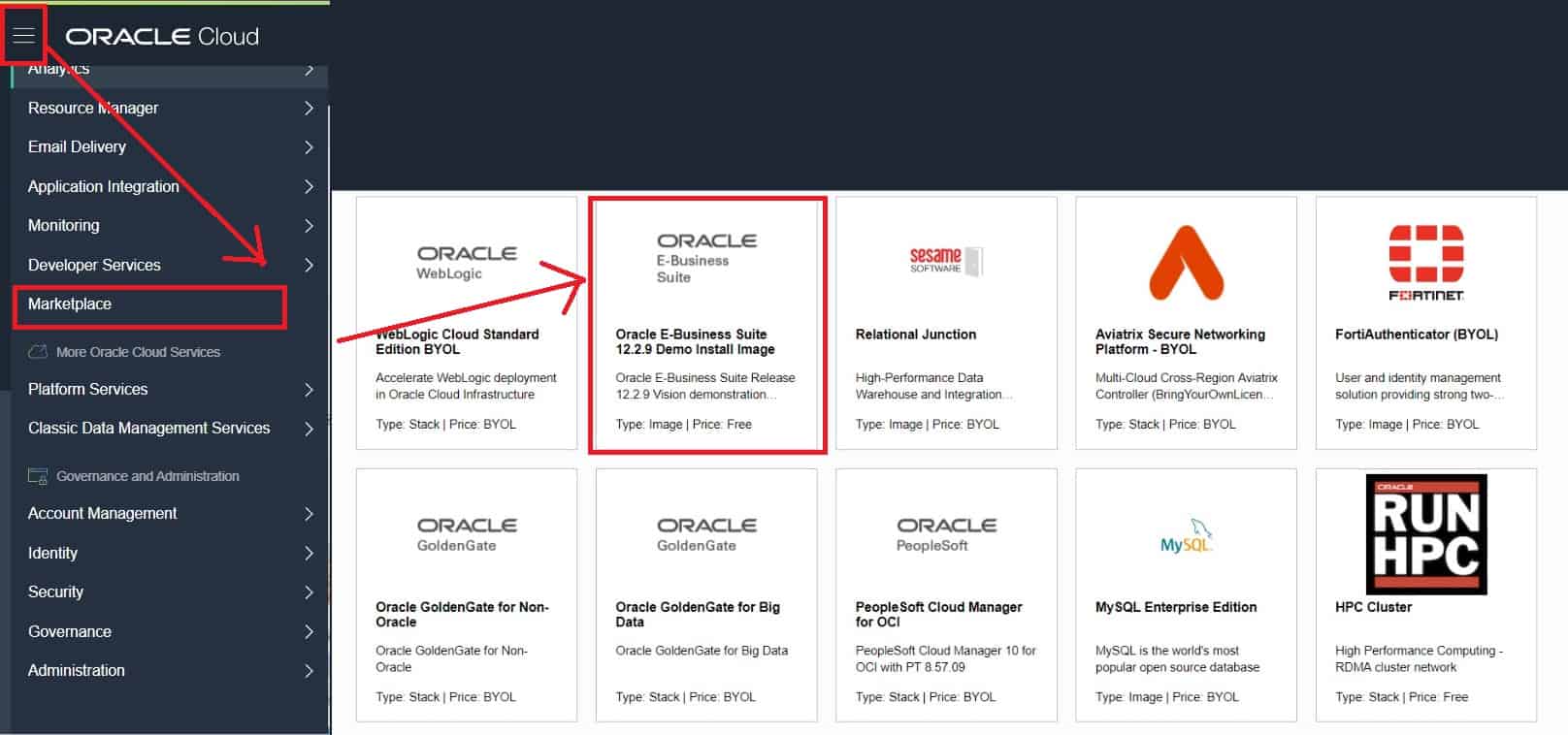 Oracle Cloud Marketplace