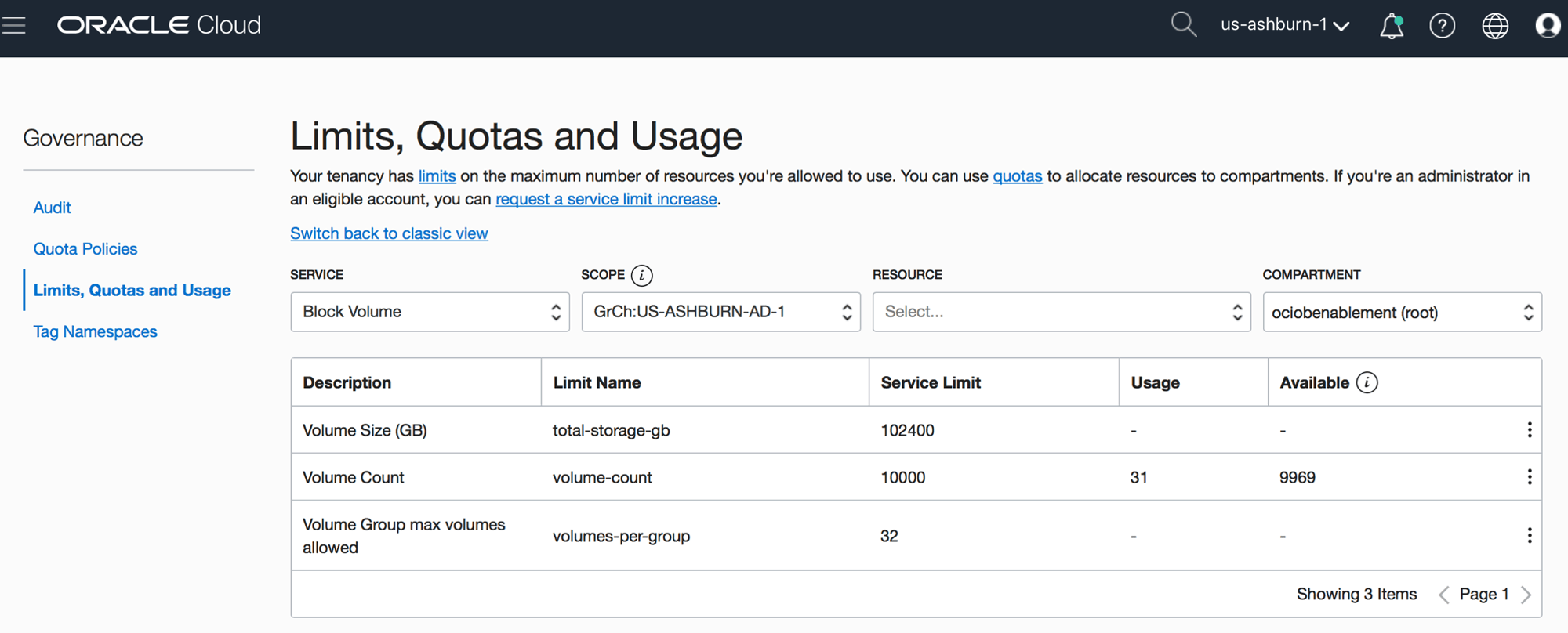 limits, quotas and usage