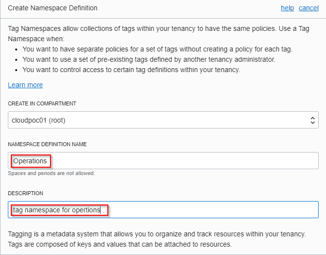 tag namespace defination