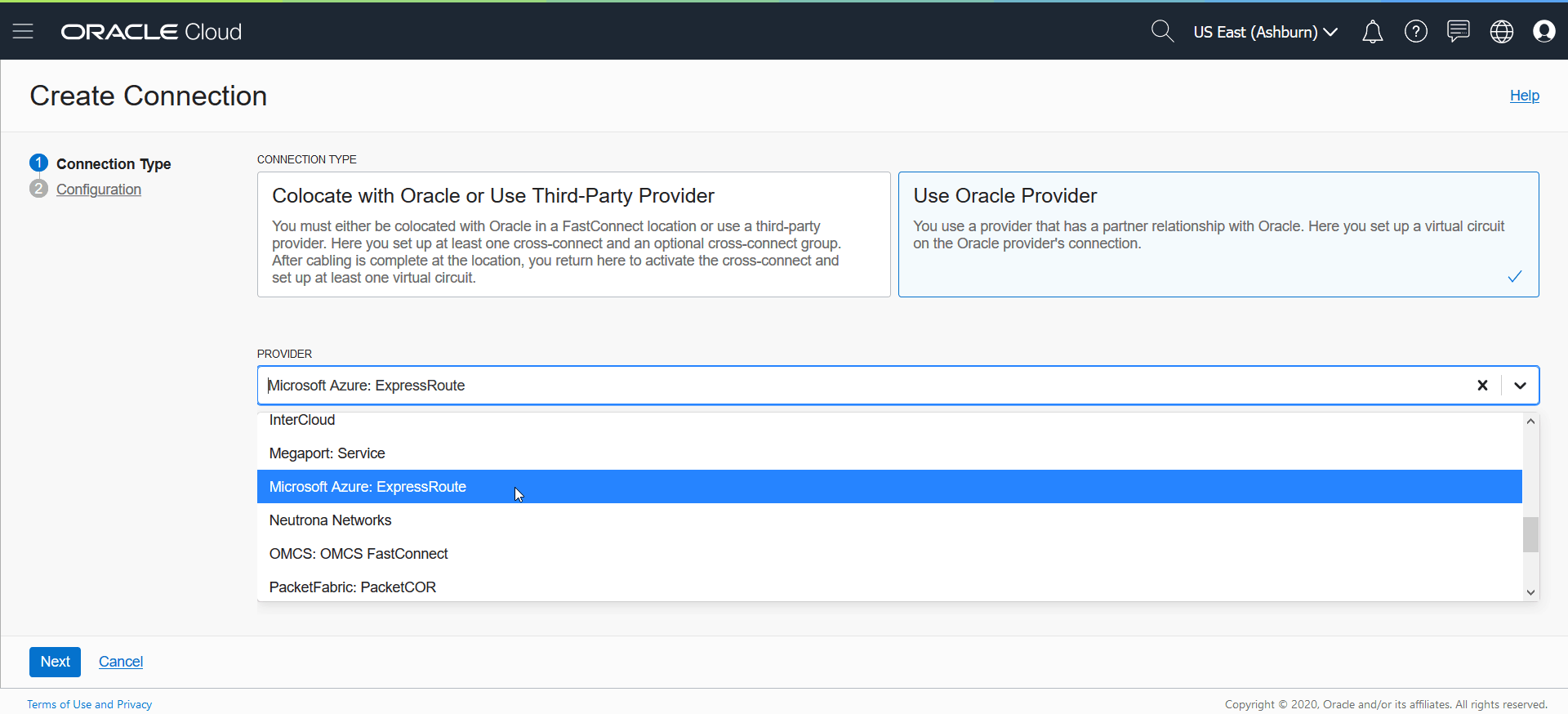 creating connection ExpressRoute