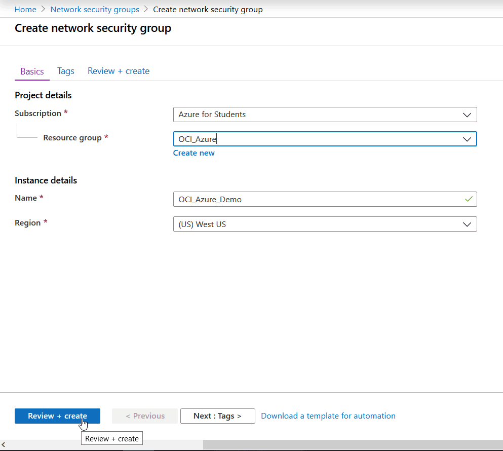 create network security group