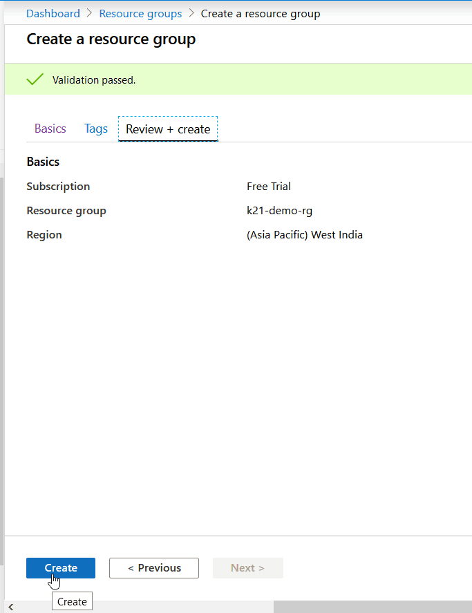 create resource group
