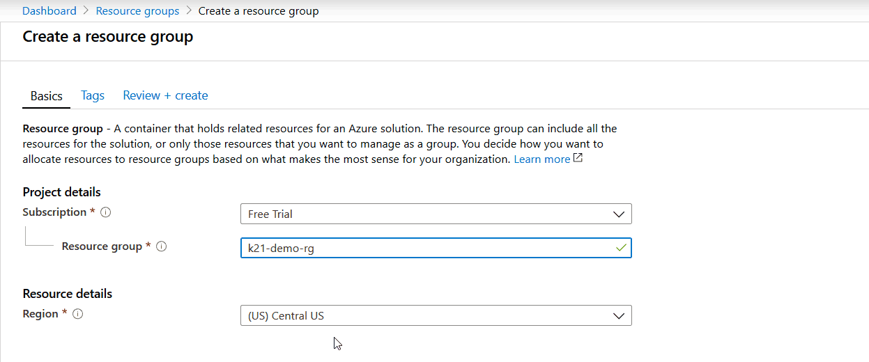 Create resource group