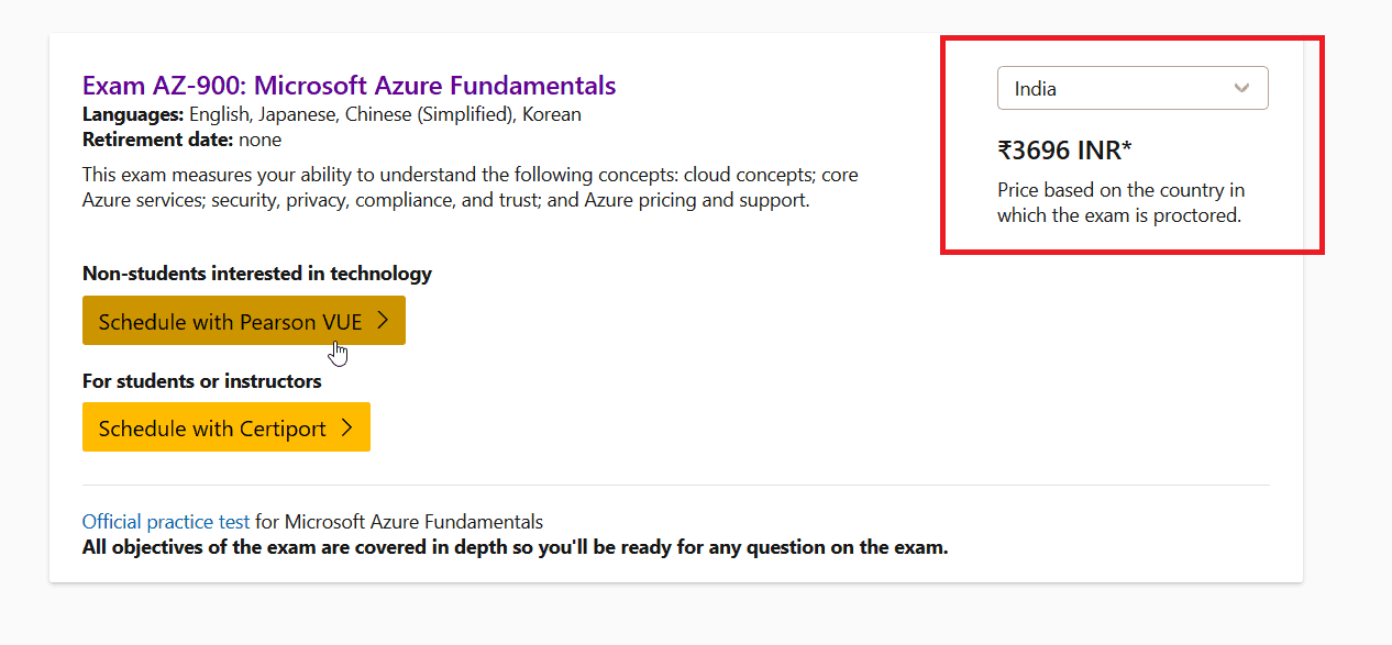 Scheduling Microsoft Azure Fundamentals Exam