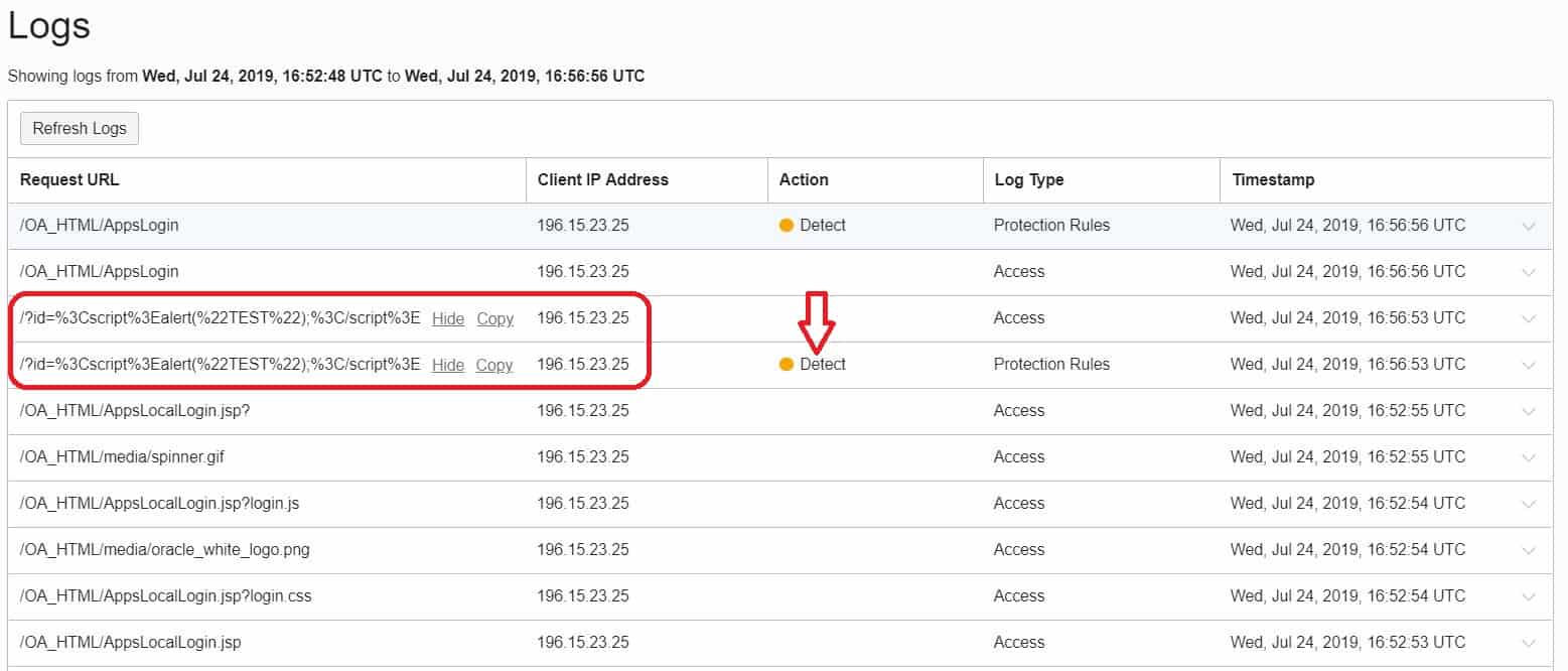 logs in WAF Policy