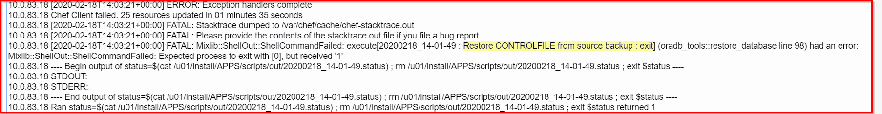 Restore CONTROLFILE Error