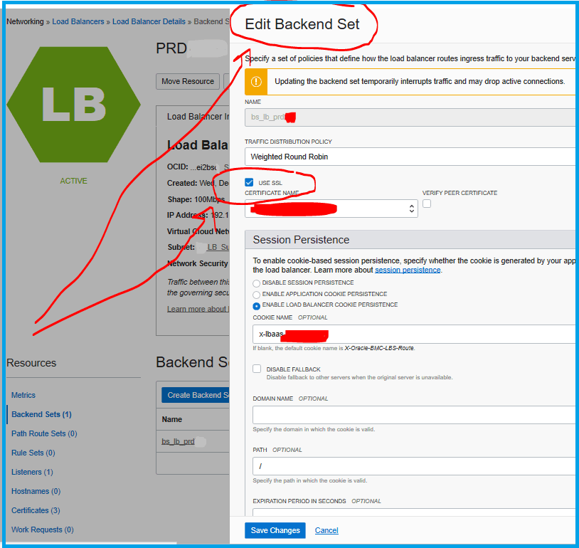add certificate to backend sets