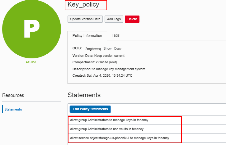 policy for key management