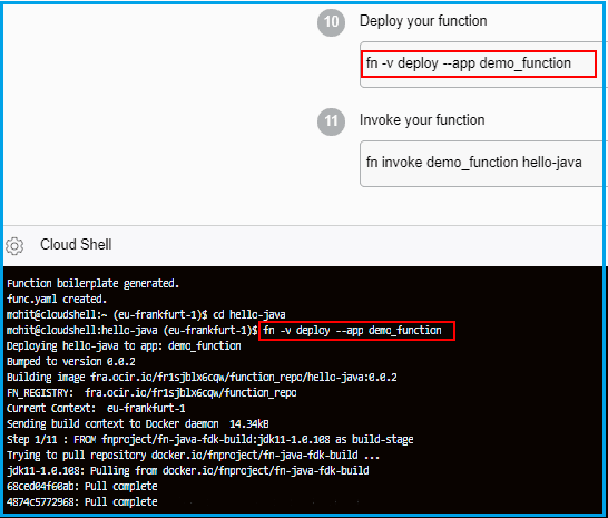 deploy a function in application