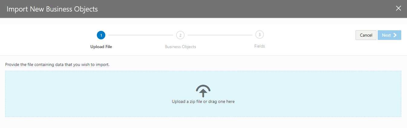 Import Business Data Visual Builder Cloud Service VBCS