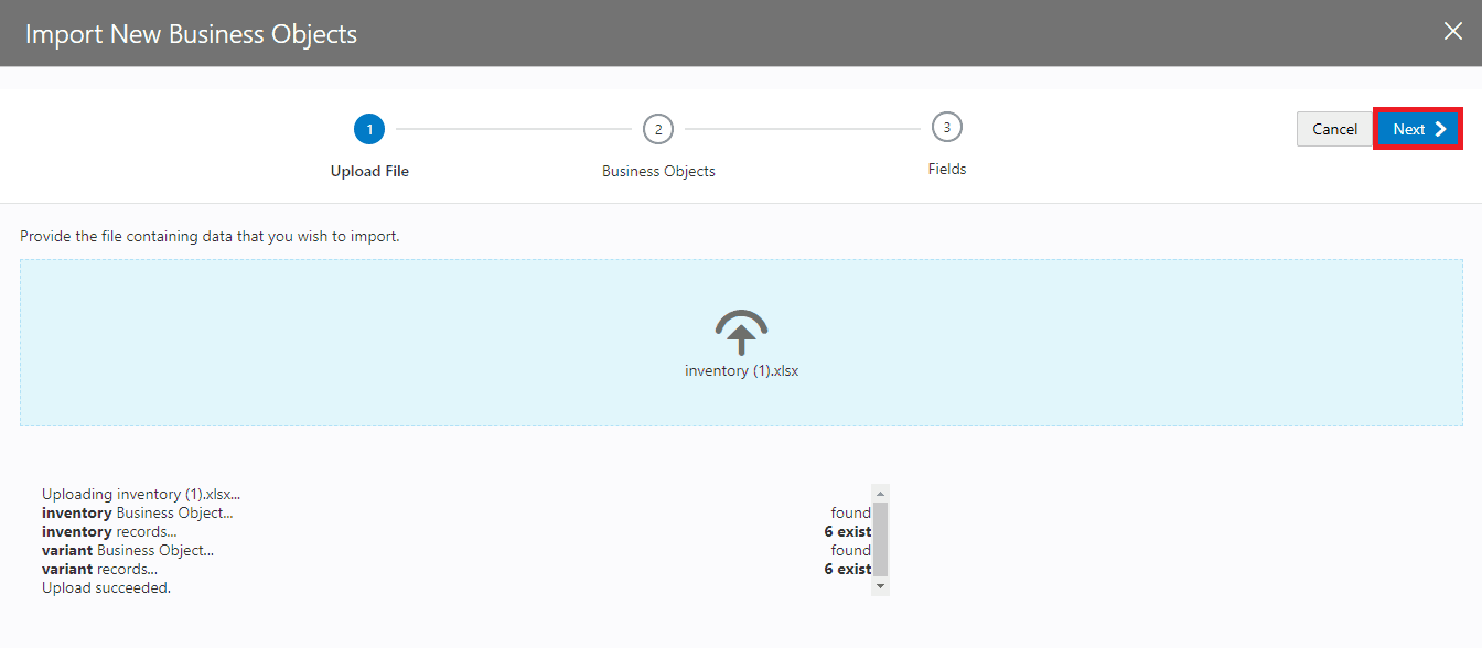 Import Business Data Visual Builder Cloud Service VBCS