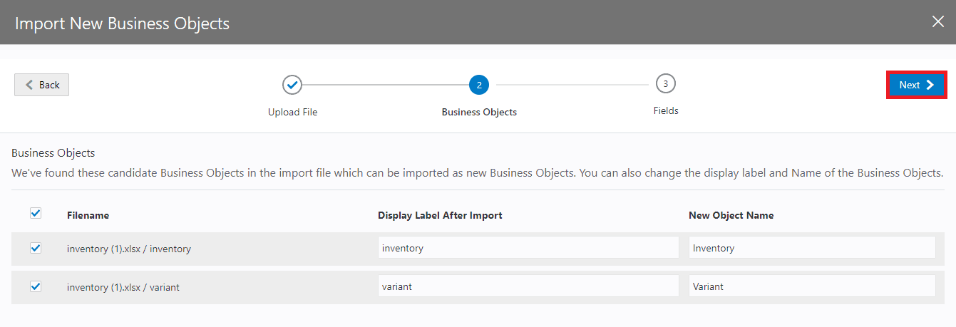 Import Business Data Visual Builder Cloud Service VBCS