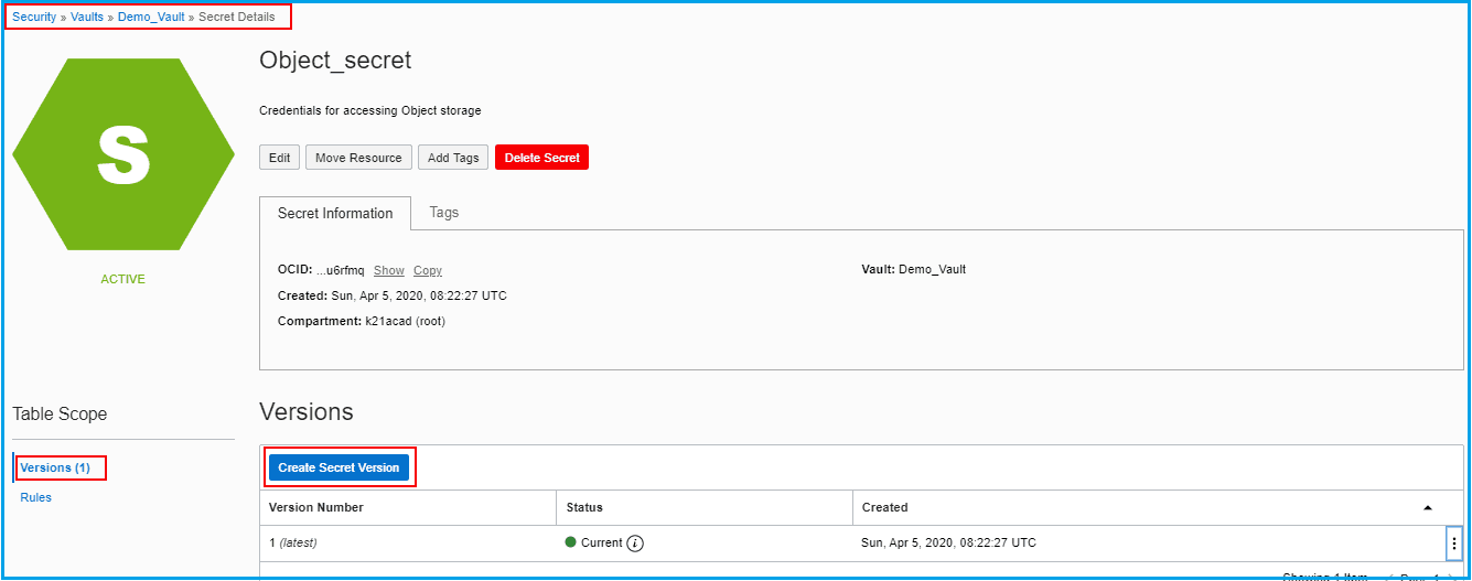 Create Secret version