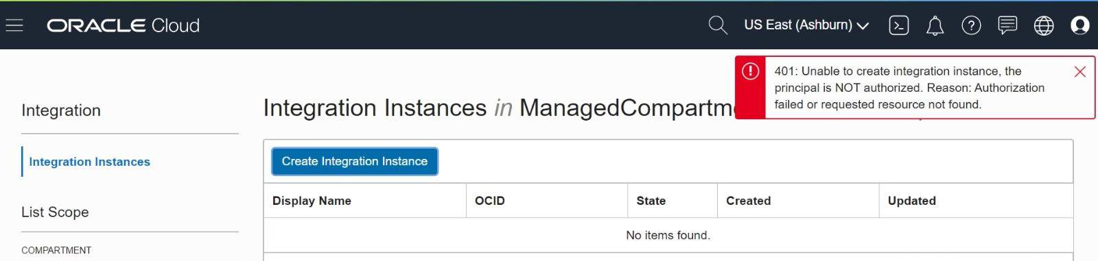 ERROR 401 while Creating Instance