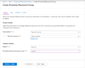 Proximity placement group creation
