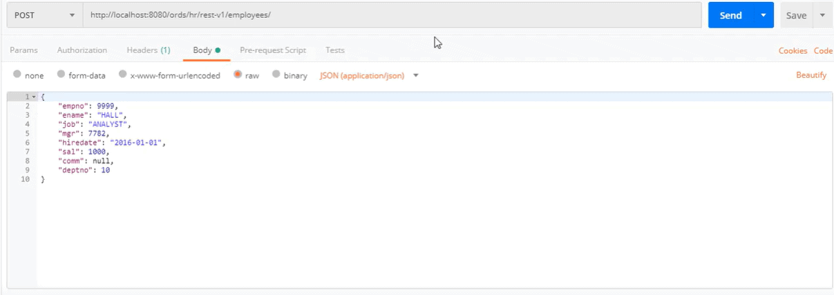 Tesing ORDS in POSTMAN