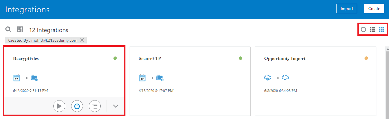Oracle Integration Cloud oic card view