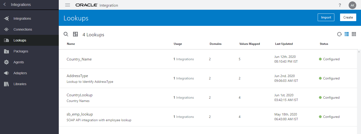 Oracle Integration Cloud oic lookups