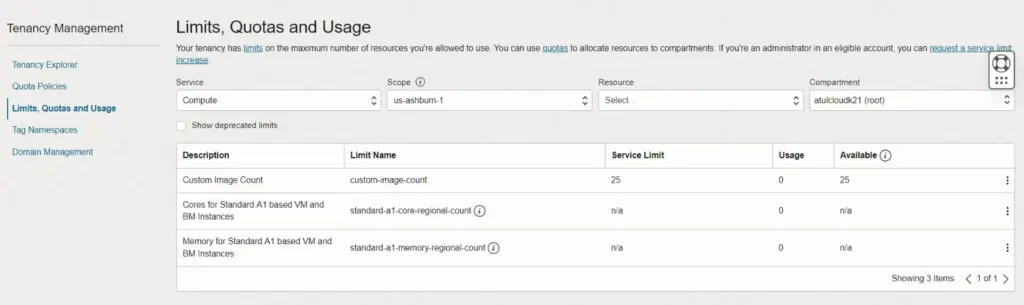 Service, limits and usage in COI