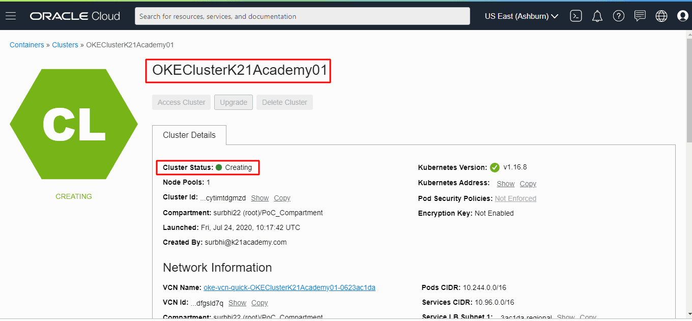 OKE Created Cluster