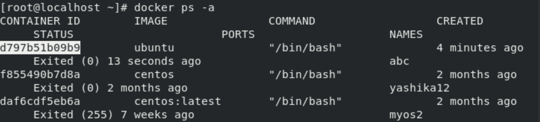 docker ps -a