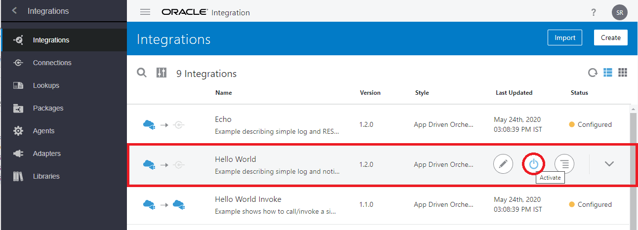 OIC oracle Integration cloud Activation integration