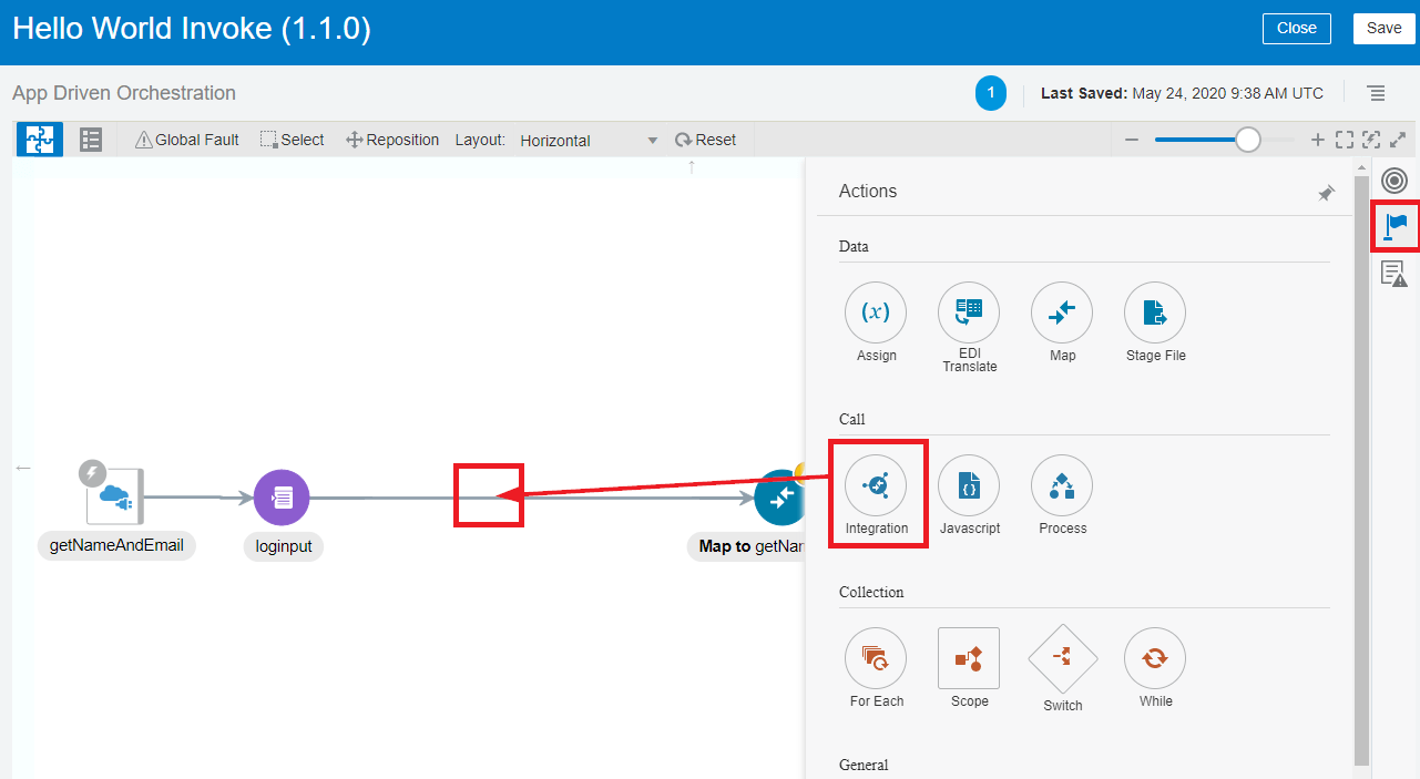 OIC oracle Integration cloud call Integration Action